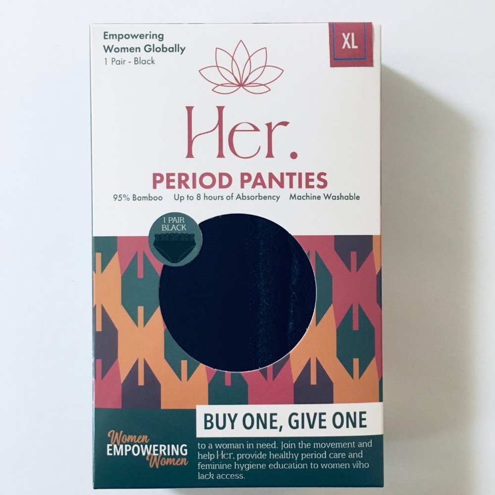 The Her. Inc XL Black Period Panties Maya Machine Washable Women's Underwear
